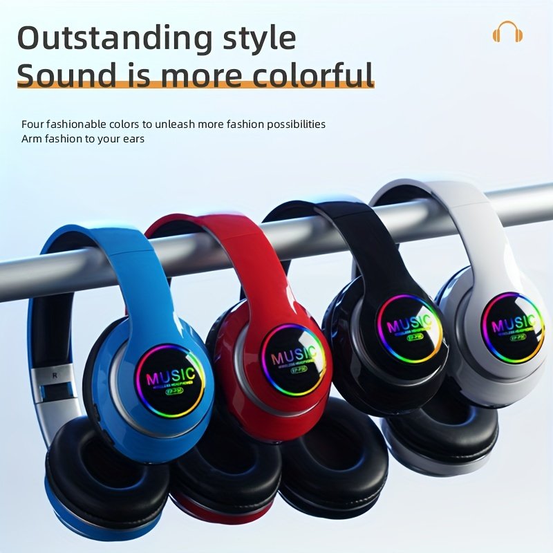 Wireless earphones, multi-color LED lights, comfortable foldable earphones, for tablet/PC/phone/birthday/Christmas/travel gifts. Popular wireless earphones, head mounted wireless earphones, and foldable earbuds. - Image 8