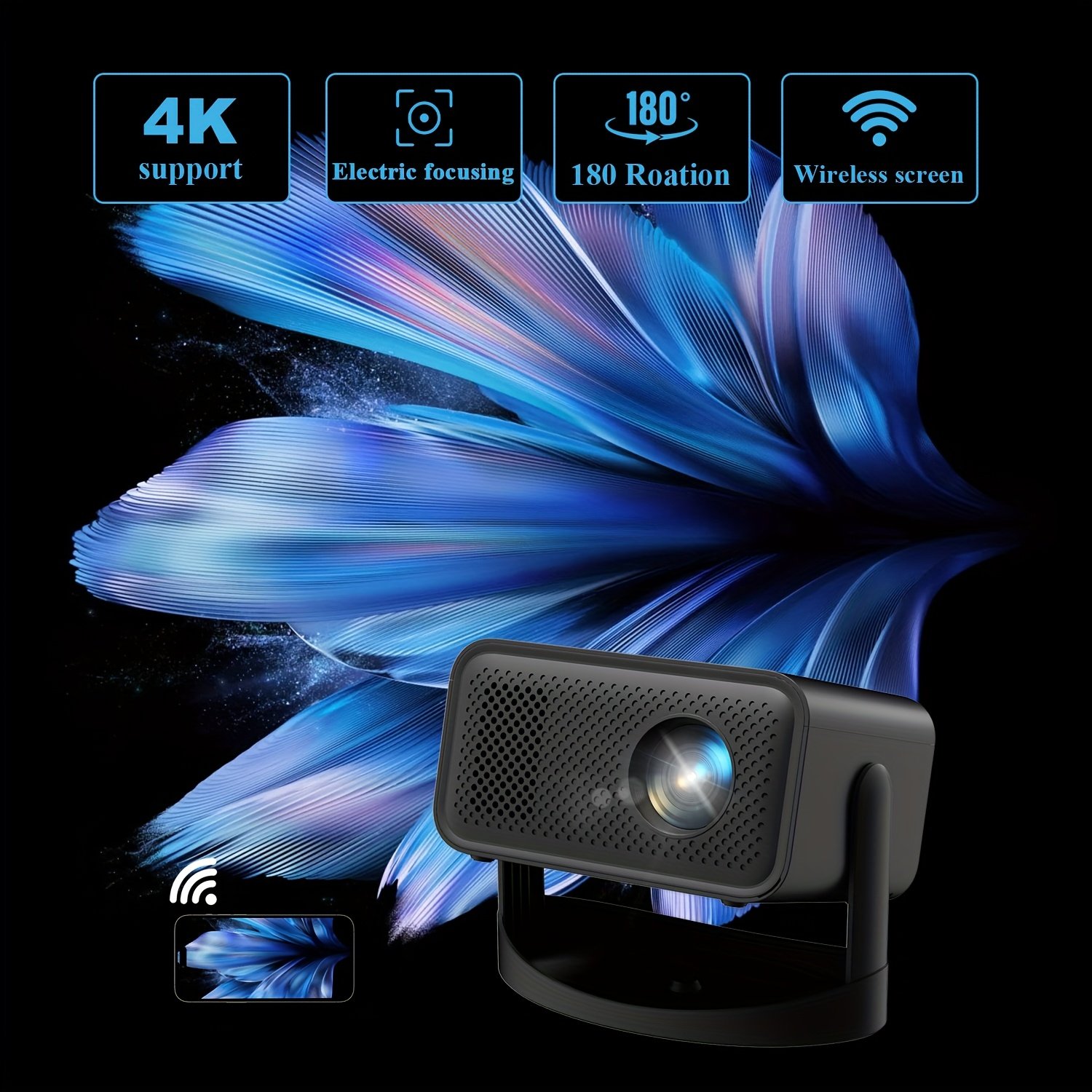 ZRZTM 4K 2025Portable Projector, Home Theater, Mini Projector with External Steering Console, Native 1080P Full HD, Android 11 and WiFi Support, Compatible with TV Stick/USB/Tablet/Windows - Image 2