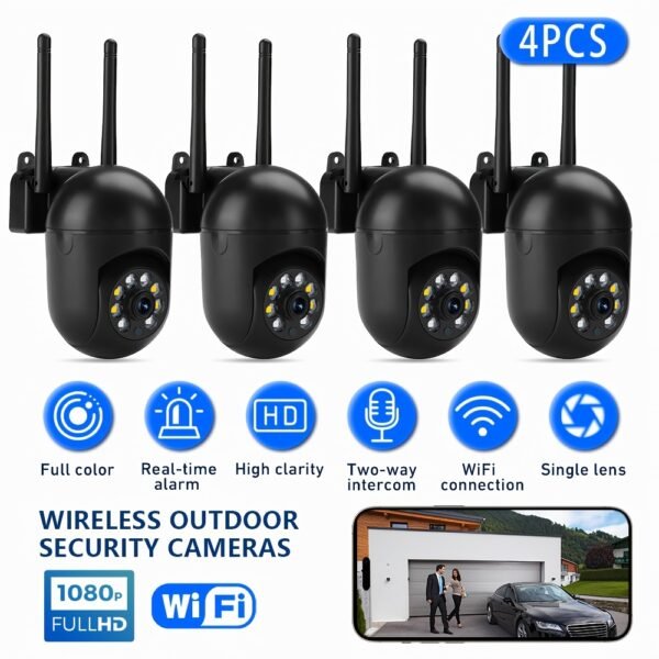 2pcs/4pcs Camera with Color Night Vision, Wireless 2.4G HD Indoor/Outdoor Camera, Two-way Audio, WIFI Security Camera, Pan/Tilt/Zoom Smart Home Security Camera, Motion Tracking