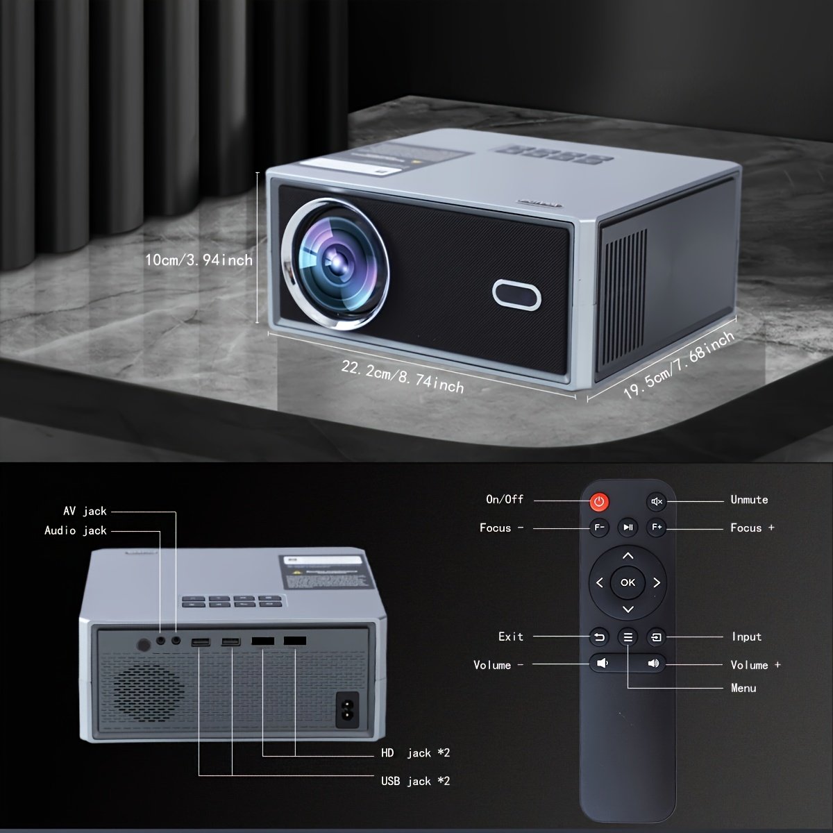 PGIVDA 1080P Full HD Projector, LCD Display, 3000-99999 Lumen Brightness, 16:9 Aspect Ratio, with Motorized Focus, 6G+2.4G WiFi, Table Mount, Button Control, Display Port, Built-in Speakers, 220-240V European Plug, for Home Theater, Outdoor Movies - Image 4