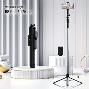172.72cm Selfie Stick Tripod with Wireless Wireless with Remote Shutter for Android IOS Cell Mobile Phone Gimbal Stabilizer, Travel Tripod Phone holder Compatible with iPhone/Android/GoPro