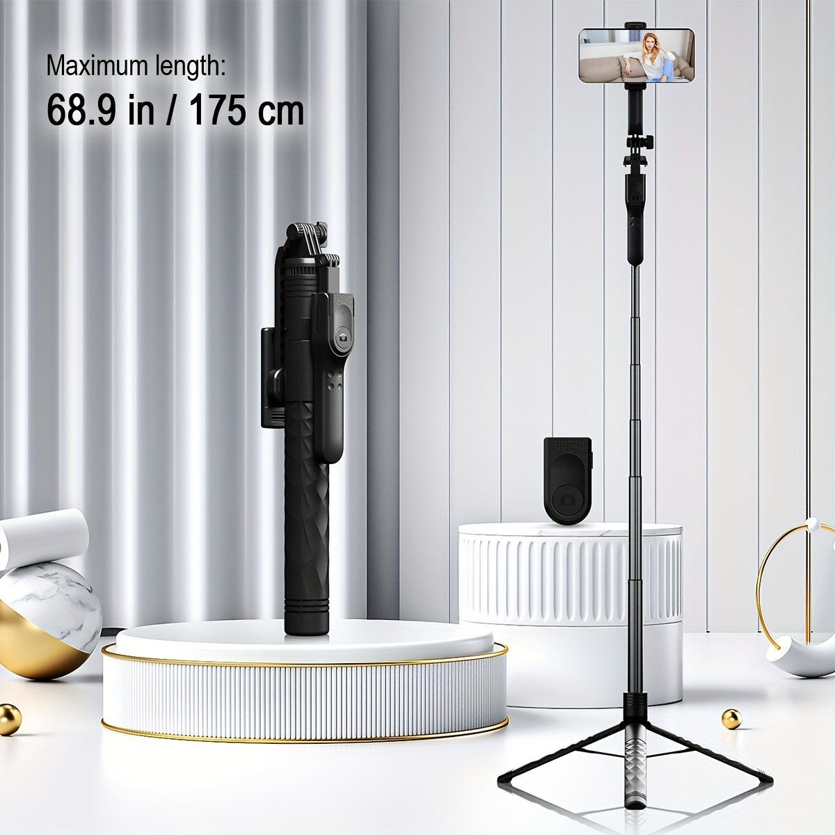 172.72cm Selfie Stick Tripod with Wireless Wireless with Remote Shutter for Android IOS Cell Mobile Phone Gimbal Stabilizer, Travel Tripod Phone holder Compatible with iPhone/Android/GoPro