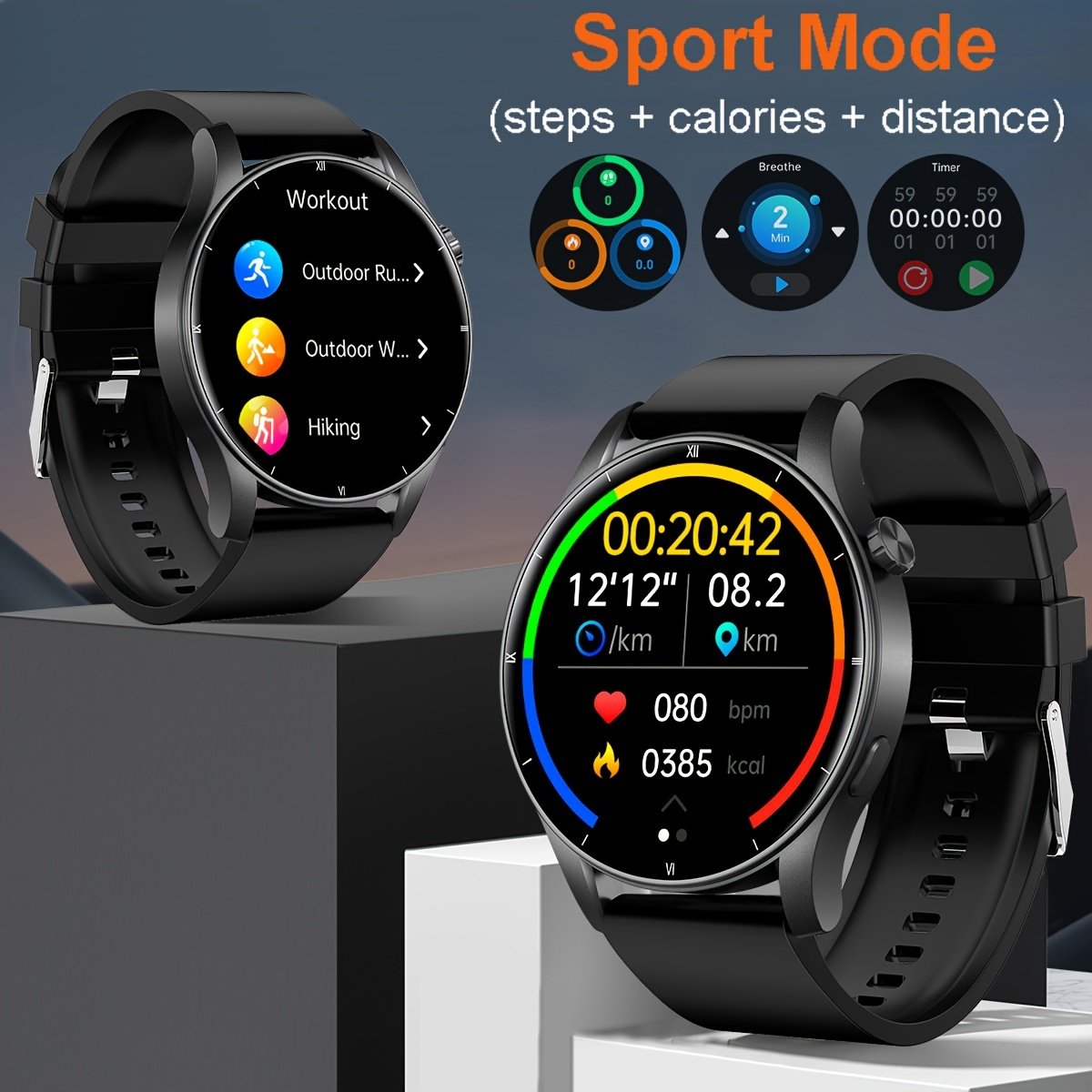 COIUSOR Men'S Smart Watch, 3.53cm TFT Display, IP68 Water Resistant, 360p Wireless 5.0, USB Charging, Long-Lasting 300mAh Lithium Polymer Battery, Call & SMS Reminders, App Notifications, Silicone Strap, Outdoor Fitness Tracker, Flashlight Function, Compa - Image 2