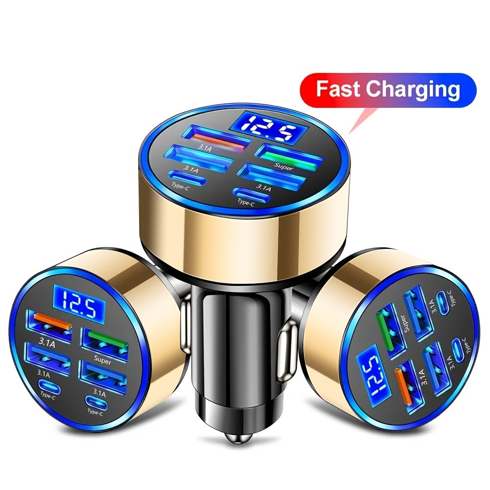 Fast Charge 6-in-1 Car Phone Charger - QC3.0, Dual PD Power Adapter with LED Display for Vehicles - Image 6