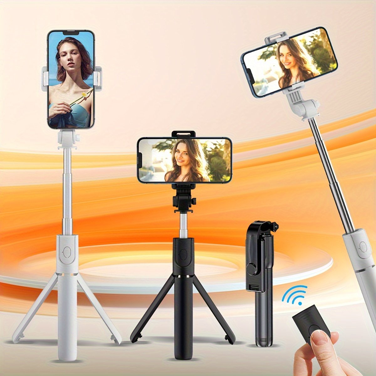 1pc 360° Rotatable Wireless Selfie Stick Tripod, Panoramic Smartphone Stand for Travel, Outdoors, Live Streaming & Video Recording, Plastic, Battery Powered, Non-rechargeable Button Battery, ≤36V - Image 3