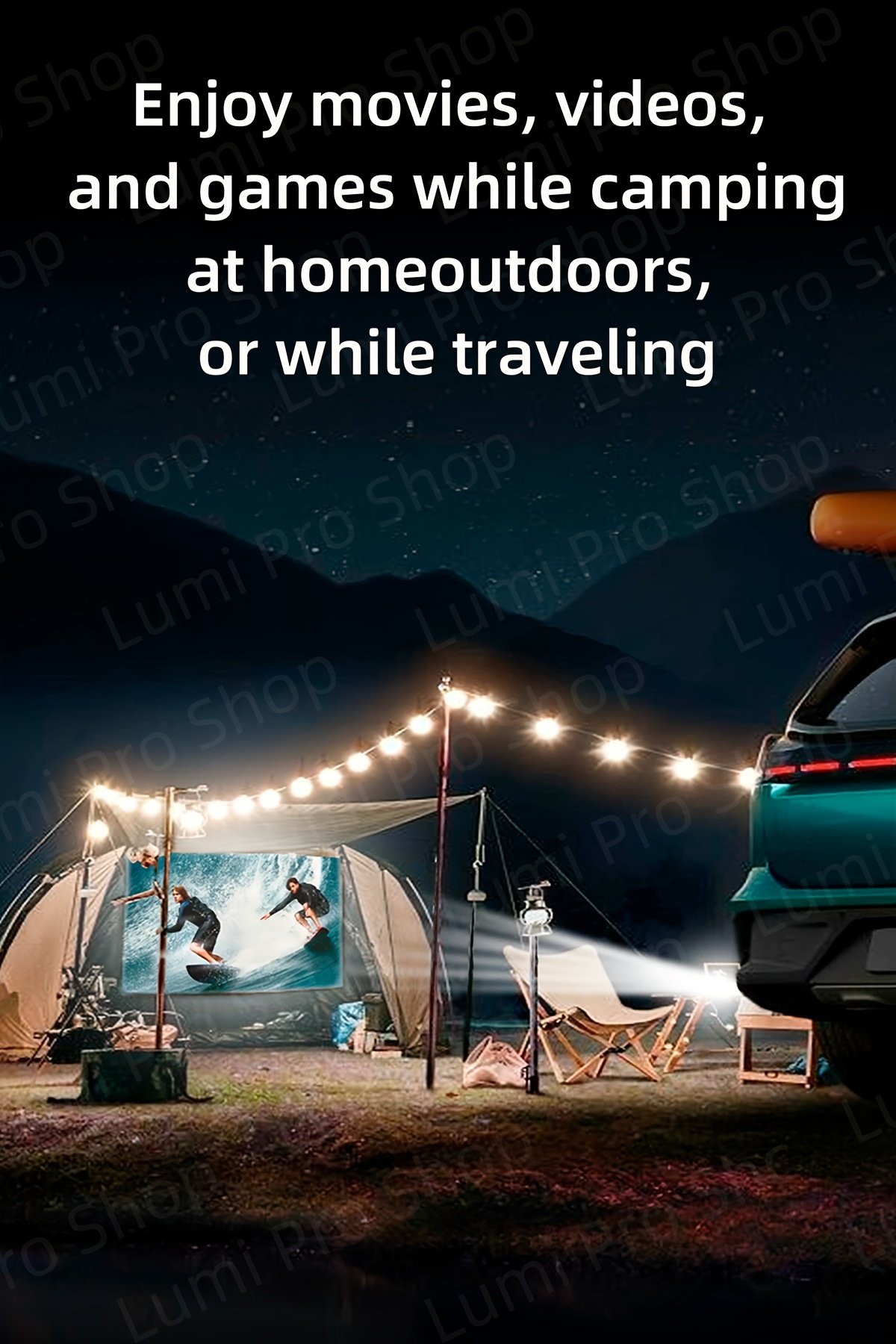 Portable Projector 1080P, Smart Projector with Android TV, 180° Rotatable, WiFi Connectivity, WUXGA Native Resolution 1920x1200, 3D Ready, LCD Display Technology, 500-999 Lumens, 4:3 Aspect Ratio, with USB Power, Button Control for Home Theater, 3.3meter - Image 10