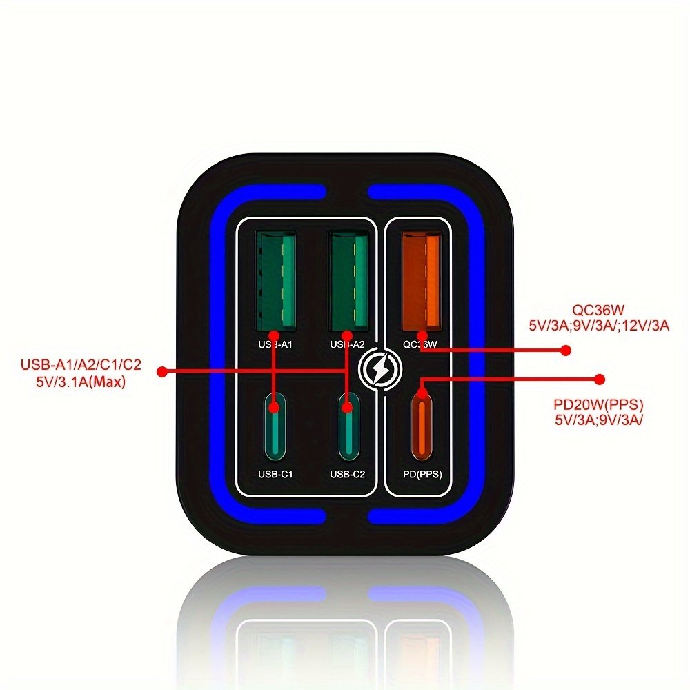 50W 3PD + 3USB 6 ports Mobile Phone Fast Charging Adapter, EU Plug USB Type C QC Qiuck Charge Adapter, Portable Convenient Travel Charger Wall Charger - Image 13