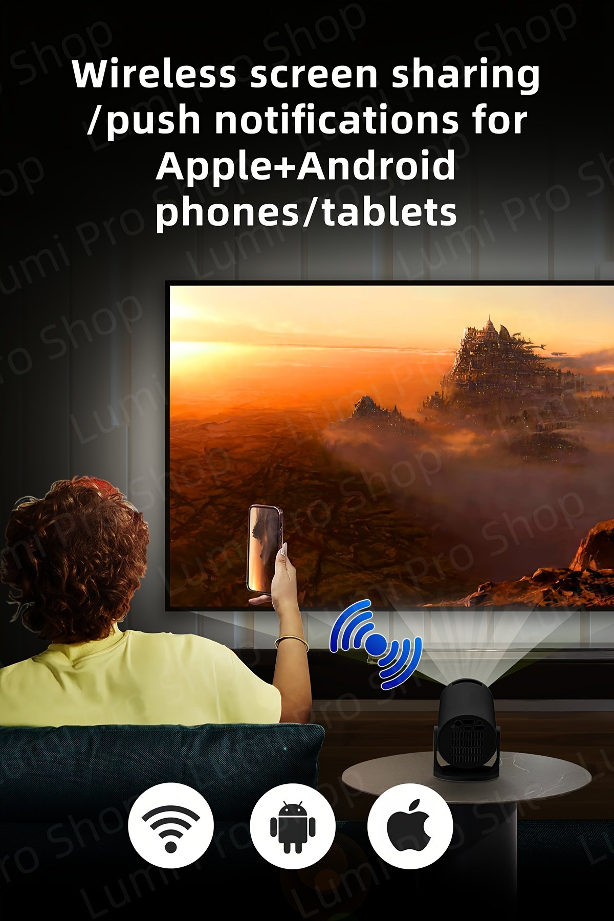 Portable Projector 1080P, Smart Projector with Android TV, 180° Rotatable, WiFi Connectivity, WUXGA Native Resolution 1920x1200, 3D Ready, LCD Display Technology, 500-999 Lumens, 4:3 Aspect Ratio, with USB Power, Button Control for Home Theater, 3.3meter - Image 9