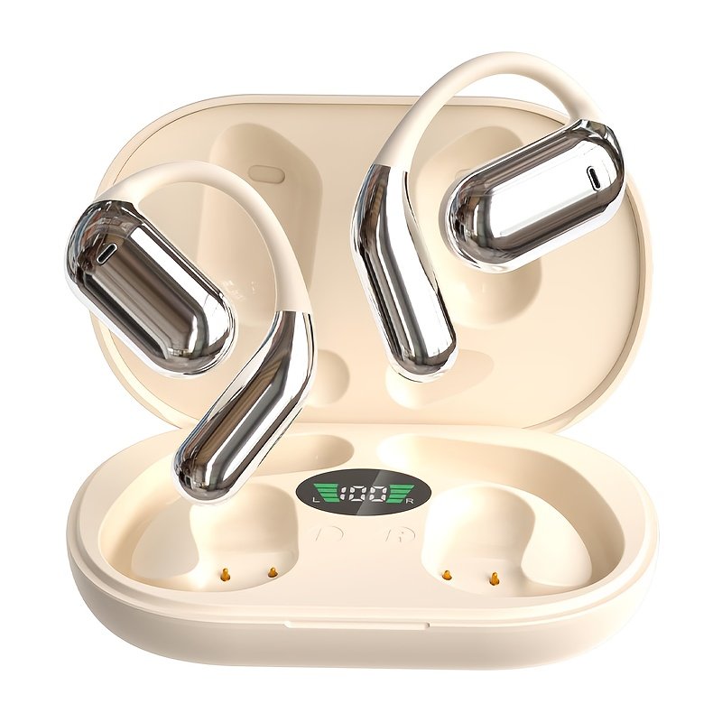 Wireless Headphones with Open Ear Design, Sport Earbuds Featuring Touch Volume Control, Built-In Microphone, And Ear Hooks. They Offer 50 Hours of Playtime And Come with an LED Display Charging Case, Ideal for Running And Fitness, Available in Black And W - Image 8