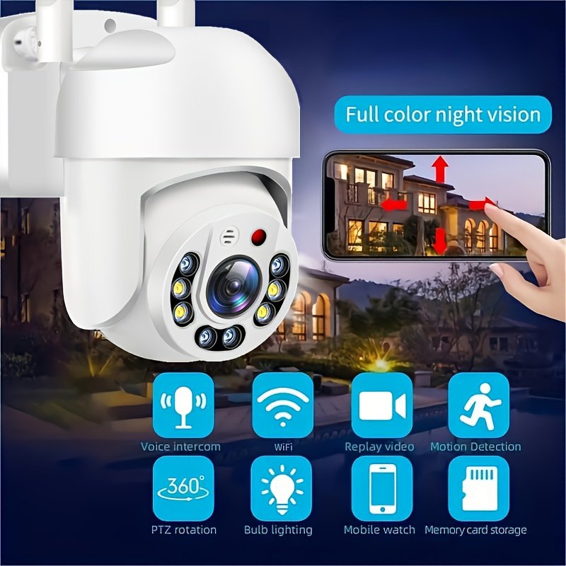 QKH 1080P Outdoor WiFi Security Camera - IP66 Waterproof, PTZ Auto-Tracking with AI Human Detection, Full Color Night Vision, Two-Way Audio, 360° Panoramic View, USB Powered, Christmas Decor