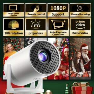 Smart HD Projector, 1080P LED Video Projector with 180 Rotation, 3D Ready, LCD Display, 4:3 Aspect Ratio, 220-240V European Standard Plug, Compatible with AV/USB/Audio/PS4, Home Theater Projector