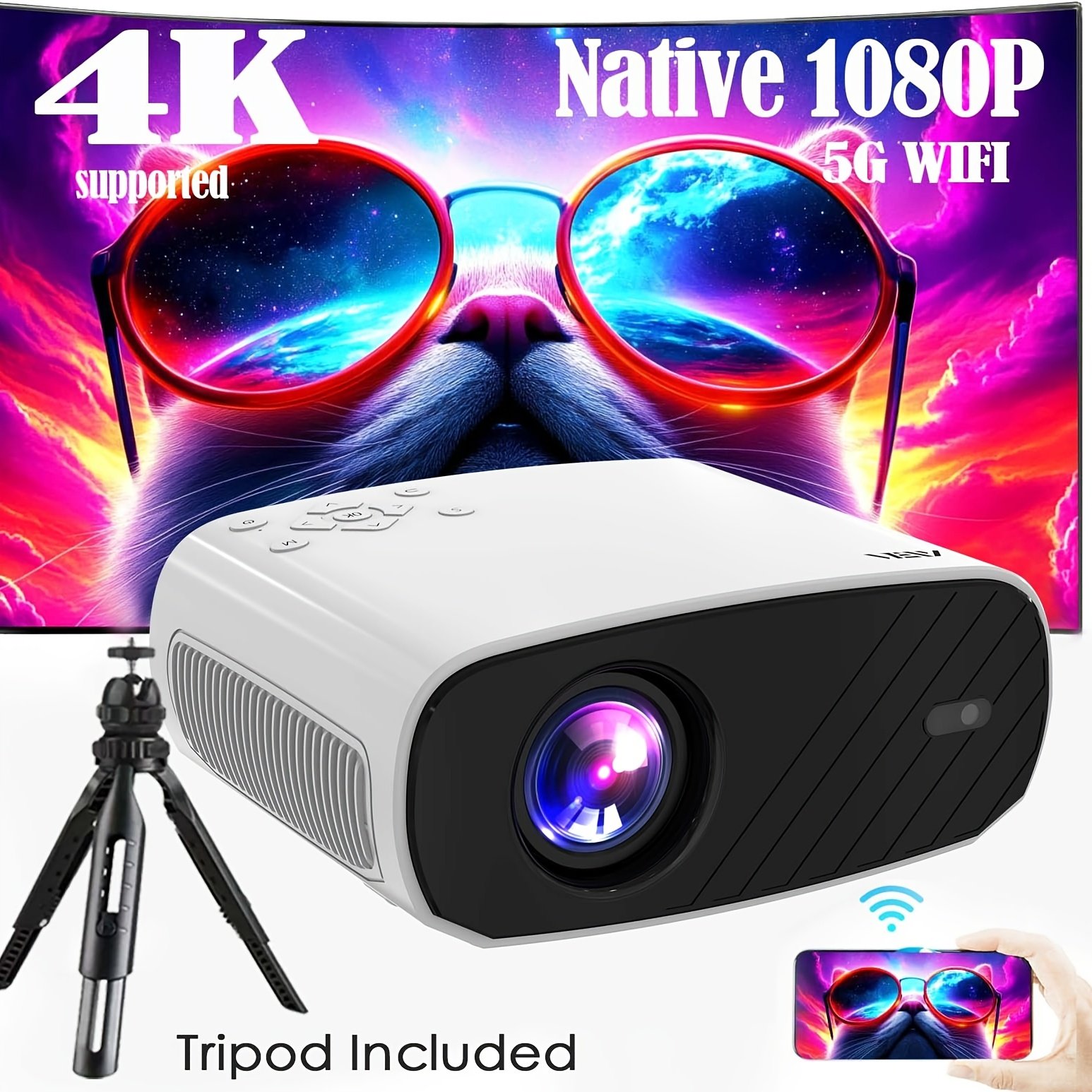 VEXY Android Projector with WIFI Full HD 500 ANSI lumens Home Theater Bedroom Living Room Portable Smart Projector Compatible with HDTV, USB, AV, Fire Stick, PS5, DVD, Laptop, Desktop - Image 6