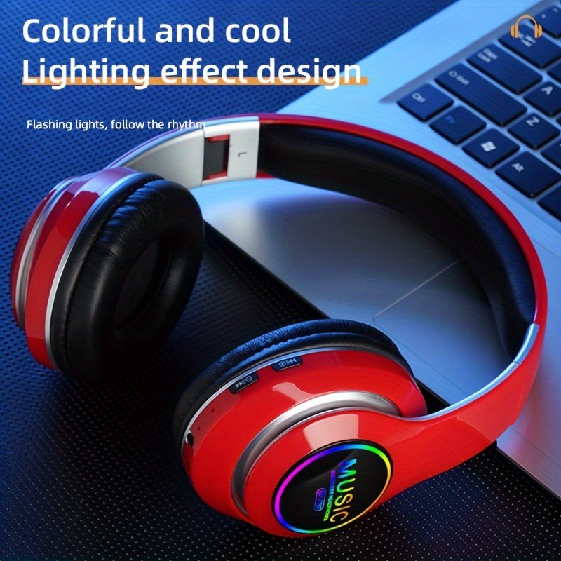 Wireless earphones, multi-color LED lights, comfortable foldable earphones, for tablet/PC/phone/birthday/Christmas/travel gifts. Popular wireless earphones, head mounted wireless earphones, and foldable earbuds. - Image 3