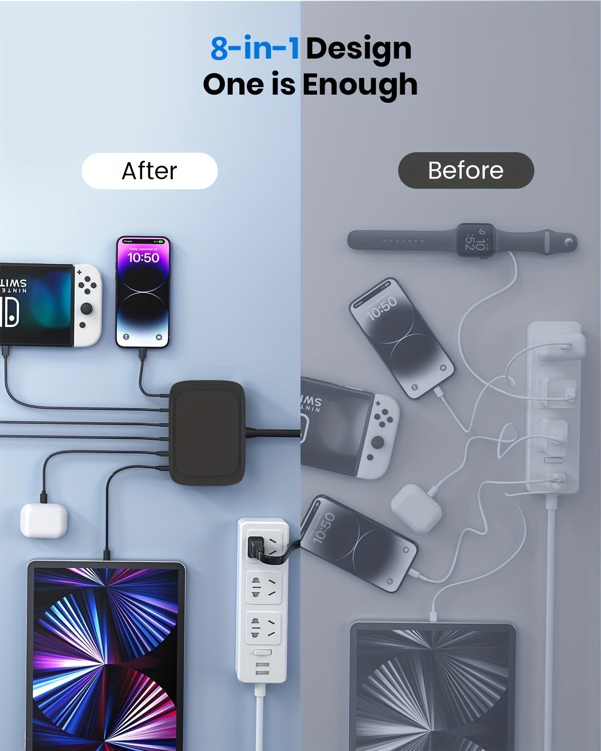 1pc 140W 4-in-1 Multi-Port Fast Charger, USB-C & QC 3.0 Compatible, Universal Charging Station for Smartphones, Laptops, Watches, 110V/220V European Plug, Overheat/Overload/Short Circuit Protection, Without Battery - Image 7