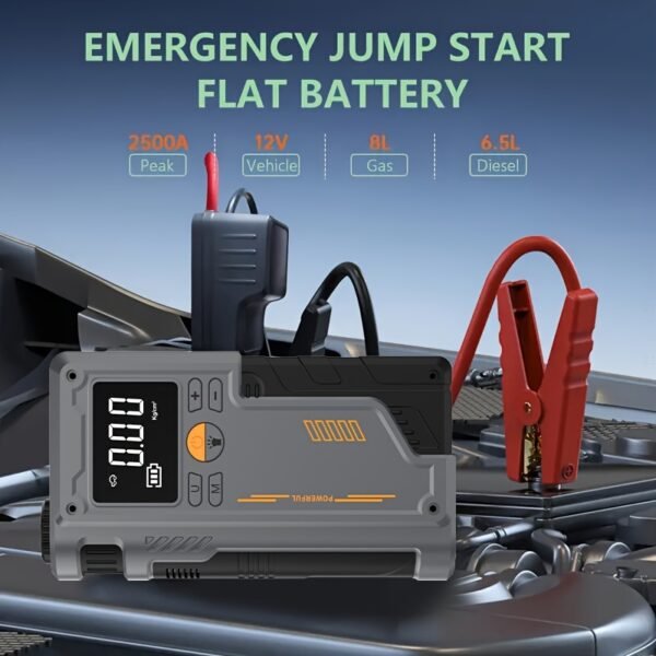 TENGQU Semi-Automatic Car Jump Starter with Portable Air Compressor, Multi-Function Tire Inflator, PVC Material, Non-Waterproof, USB Charging, Operating Voltage ≤36V, 2500A Peak for 12V Vehicles, 8L Gas/6.5L Diesel Engine - Christmas Festival Gift - Image 3