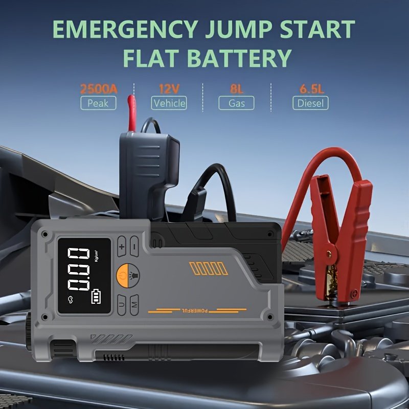 TENGQU Semi-Automatic Car Jump Starter with Portable Air Compressor, Multi-Function Tire Inflator, PVC Material, Non-Waterproof, USB Charging, Operating Voltage ≤36V, 2500A Peak for 12V Vehicles, 8L Gas/6.5L Diesel Engine - Christmas Festival Gift - Image 3