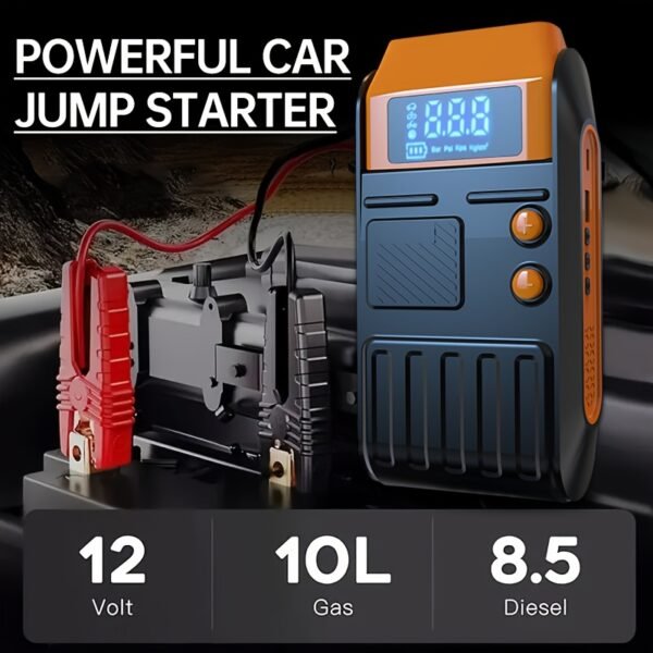 1pc 12V Portable Car Jump Starter with Air Pump, 5-in-1 Lithium Battery Booster, 150 PSI Tire Inflator, USB Powered Rechargeable Battery Pack, Emergency Vehicle Power Supply - Image 2