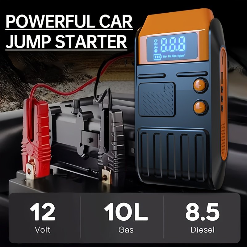 1pc 12V Portable Car Jump Starter with Air Pump, 5-in-1 Lithium Battery Booster, 150 PSI Tire Inflator, USB Powered Rechargeable Battery Pack, Emergency Vehicle Power Supply - Image 2