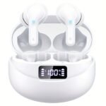 Wireless V5.3 Earbuds with 400mAh Charging Case - Hi-Fi Stereo Sound, Noise-Canceling Mic, 35-Hour Playtime, USB-C Fast Charge, Touch Control for Running, Office & Cycling - White, Workout Earbuds|Modern Earbuds|Digital Display Case, Wireless Earbuds