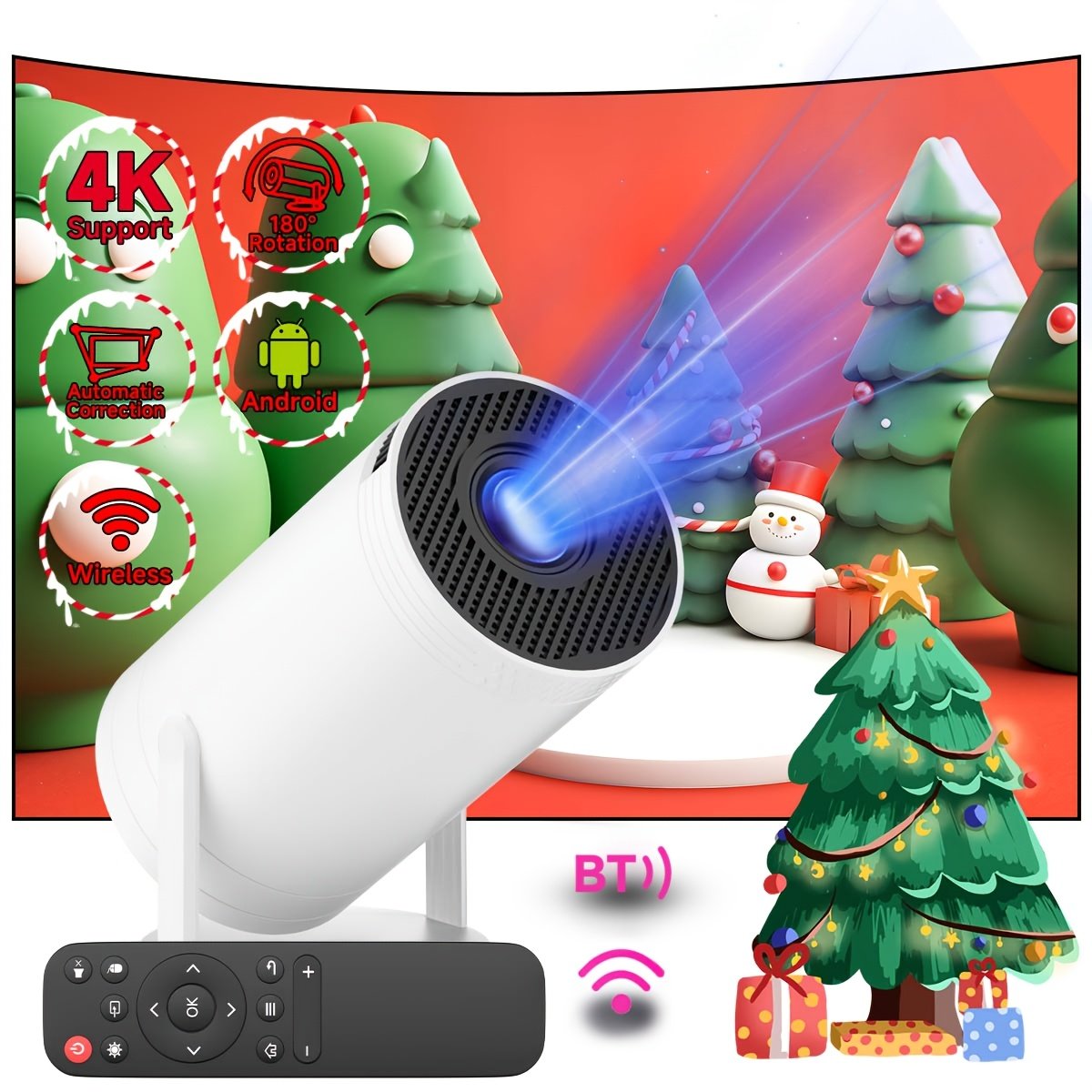 XYA 1080P Portable Projector, 4K Support, 5G WiFi BT5.2, Built-in Android 11.0, 18000Lumen, 3.3meter Display, Home Theater, Table Mount, Remote Control, 16:9 Aspect Ratio, LCD, USB/AV Connectivity, European Standard Plug, 220-240V, for Smartphone/Tablet/L - Image 4