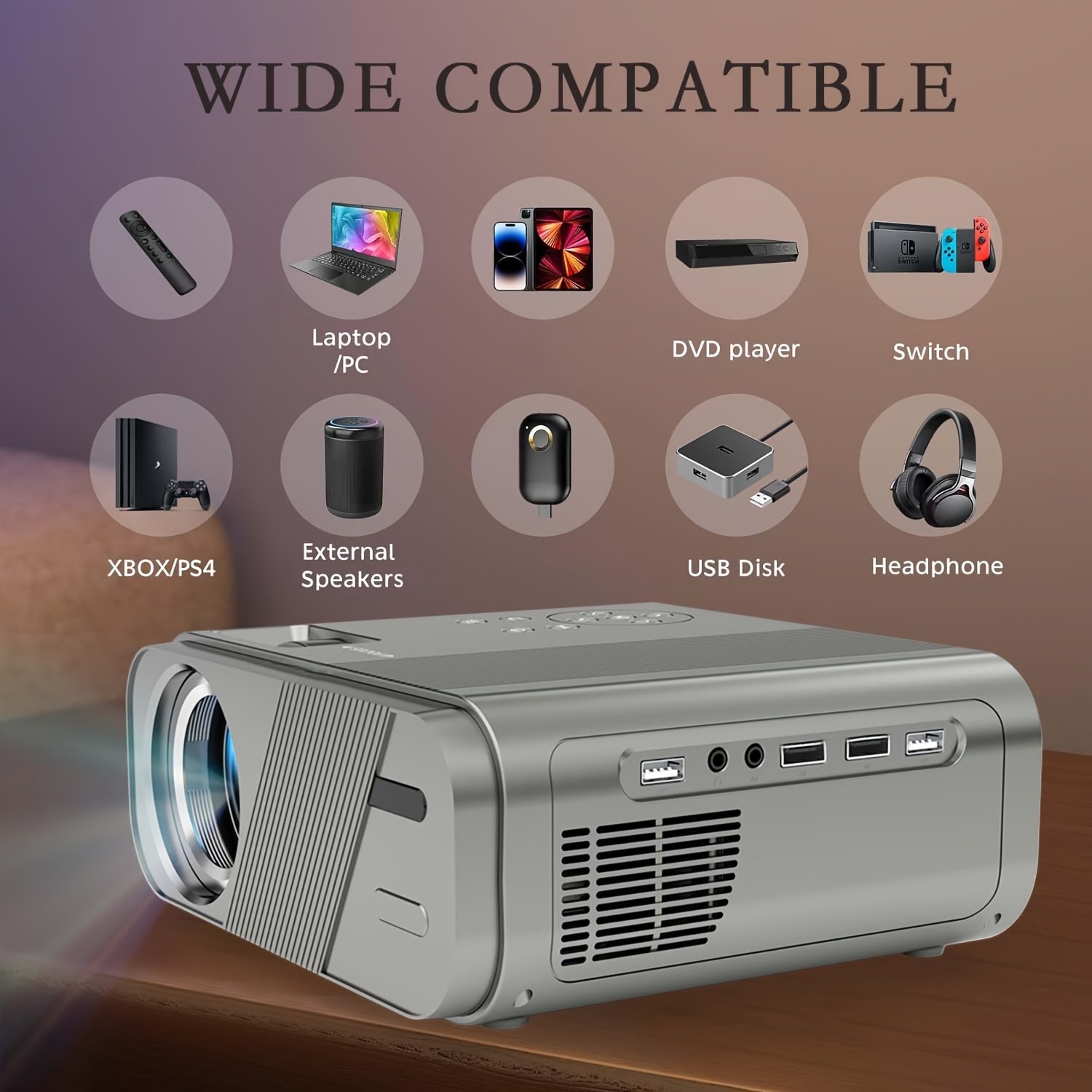 Projector with WIFI And Stand, Full HD 1080P Portable Video Projector, 15000 Lumens, Home Movie Projector, Compatible with Tablets/Laptops/Tv Sticks/Ps4/Usb/Smartphones - Image 2