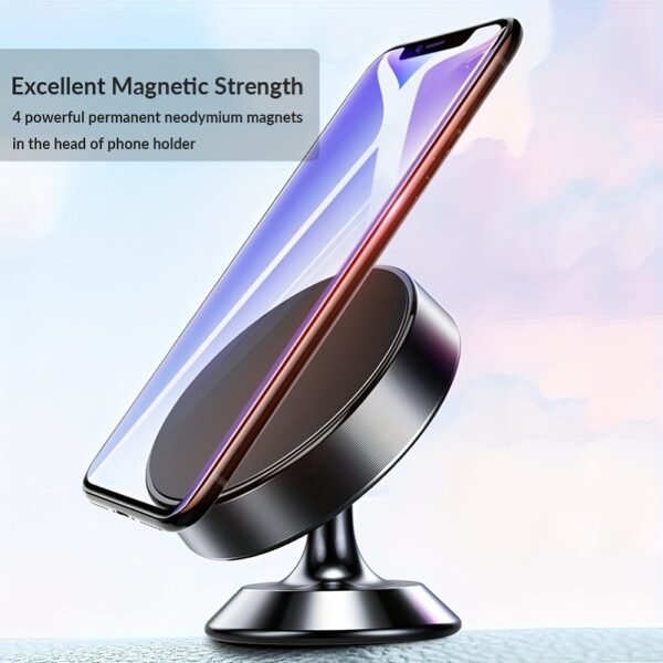 Universal Aluminum Alloy Car Phone Holder, 360 Degree Rotation, Strong Magnetic Mount, Durable Auto Dashboard Accessory - Image 4