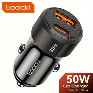 50W Dual Port Car Charger, PD 3.0 & QC 3.0 Fast Charge, USB C & USB A, High-Speed Charging for iPhone & Android, ≤36V Car Plug Adapter with USB Type-C Connector