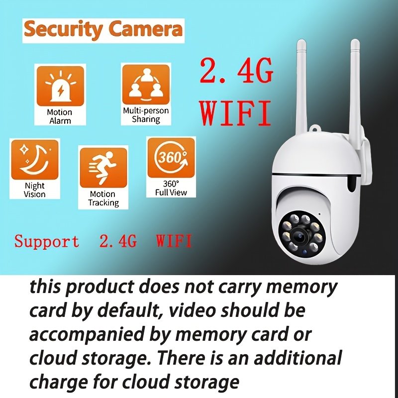 1pc 1080P FHD surveillance camera, wireless indoor/outdoor camera, two-way talk, 355° panoramic view, two-way audio, only support 2.4GHz network, motion tracking function, color night vision, suitable for Youngsters, elderly and pets, (charger removed) - Image 2