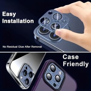 For iPhone 16/15 Pro Max Camera Lens Protector, Aluminum Alloy High-Definition Tempered Glass Screen Cover with Night Mode Compatibility, Easy Installation, Case-Friendly Design