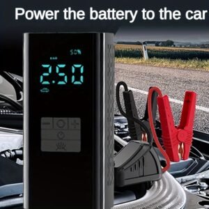 1pc 4-in-1 Car Jump Starter with Air Pump, 150PSI Portable Digital Tire Inflator, USB Rechargeable Lithium Battery, 8000mAh Battery Booster with Emergency Lighting, Car Battery Charger