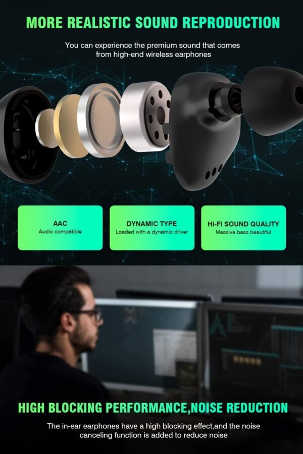[1pair Wireless Earbuds with 200H Playtime] Wireless Earbuds V5.3, Hi-Fi Stereo Sound, Touch Control, Noise Cancelling Voice Call, 200H Playtime, 1400mAh Case with LED Power Display, Type-C USB Charging, IPX7 Waterproof, with Compatible Cellphones for Wir - Image 12
