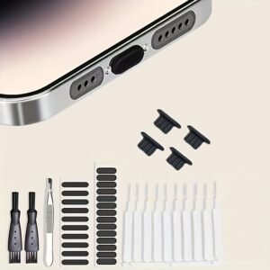 iPhone/Type-C Phone Dust Plugs & Speaker Protector Kit: Includes Tweezers, Cleaning Tools, and 14 Dust Plugs for Phone Maintenance
