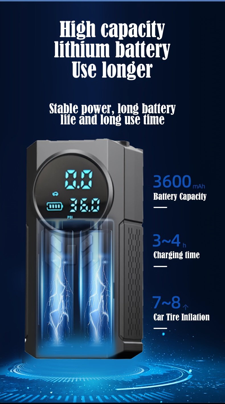 1 Portable Emergency Car Jump Starter with Air Pump & Power Bank - USB Rechargeable, Semi-Automatic, ABS Material, Black - Ideal for Christmas, Valentine's, Thanksgiving - Features Digital Display & Inflates Large Tires - Image 15