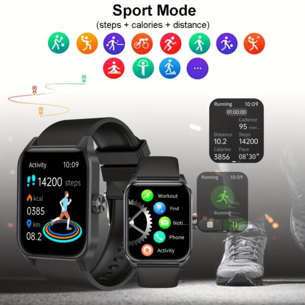 1pc Coiusor Men'S Smart Watch - 4.7cm HD Full Touch Screen, IP68 Waterproof, USB Rechargeable, Silicone Strap, Sports Style, Pedometer, Message Push, Call Function, Compatible with iPhone/Android - Image 2