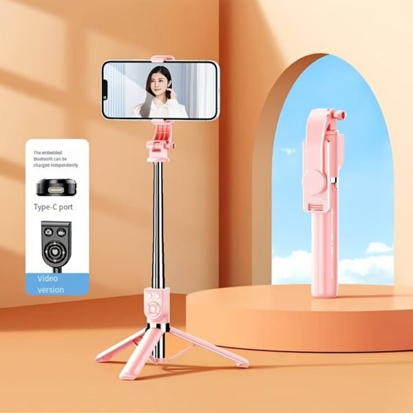 1pc Stainless Steel Adjustable Selfie Stick, Wireless Tripod Stand with Phone Holder, Extendable Telescopic Smartphone Mount for Live Streaming, Portable and Durable - Image 5