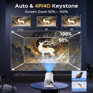 XYA-UHD Portable Mini Projector with WiFi & Wireless - Android 12, 270° Rotation, HD 1080P, Cute Bunny Design, Smartphone/Tablet Compatible, Ideal for Home Theater & Presentations