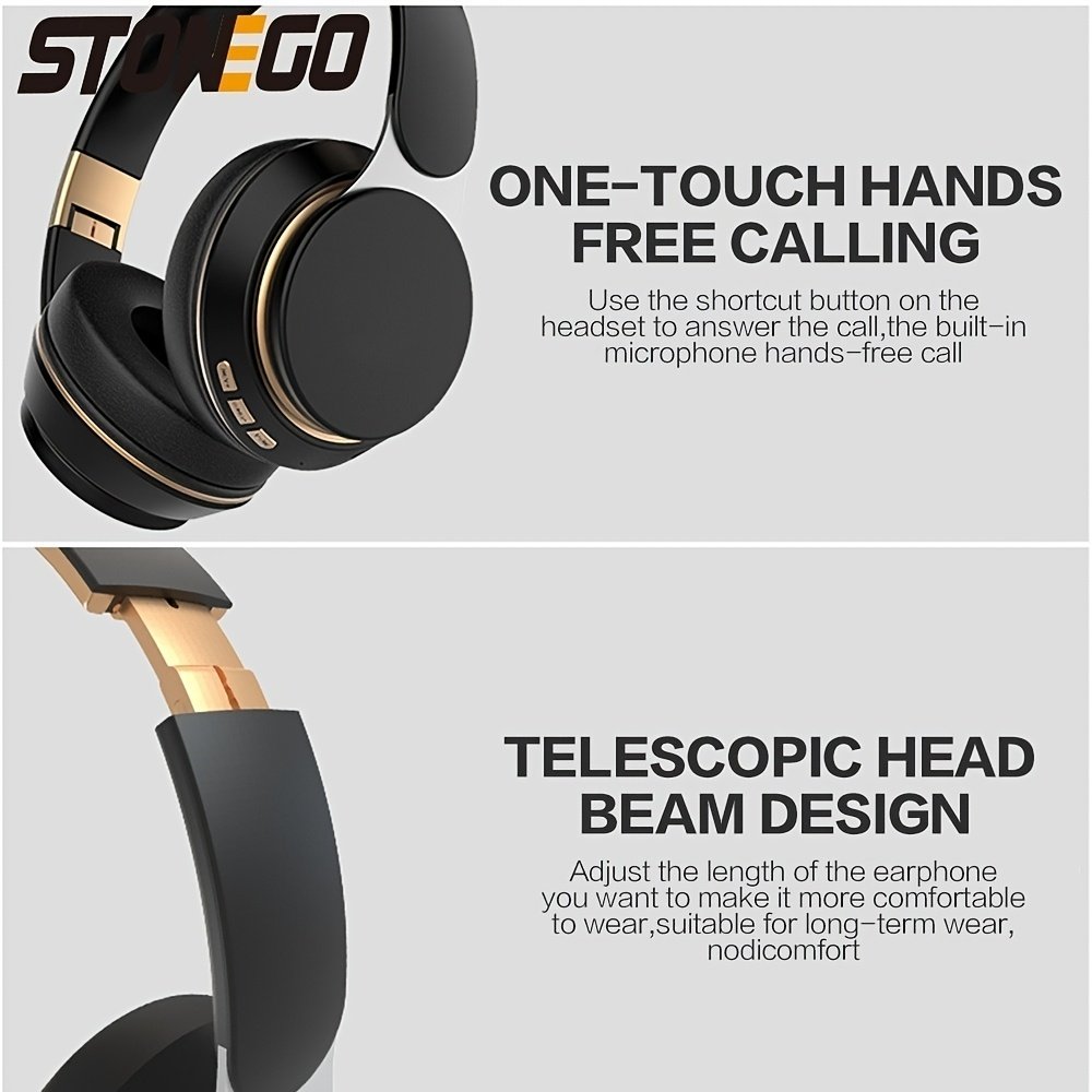 STONEGO 1pc Wireless Foldable Headphones, Comfortable for Long Time Listening, Adjustable Headband Design for Traveling, Working And Gaming - High-Quality Sound, Rechargeable Battery, Long Battery Life for Daily Use. - Image 13