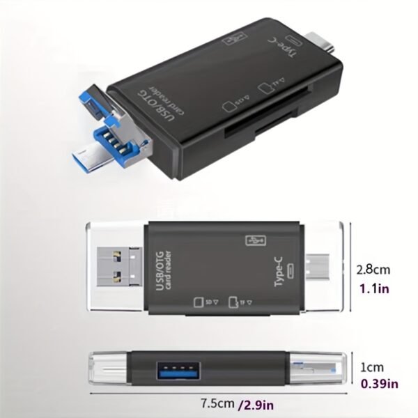 1pc Multi-Functional 6-in-1 OTG Card Reader, SD/TF Card & USB Flash Drive Adapter for Mobile Phone, Computer, Camera - Plug & Play Data Transfer without Battery - Image 2