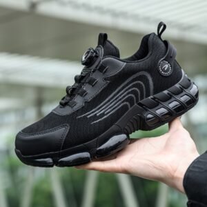 Men's Stylish Safety Sneakers with Rotary Button Closure – Steel Toe, Puncture-Resistant Work Shoes, Breathable Fabric, All-Season Protection for Hiking & Casual Attire