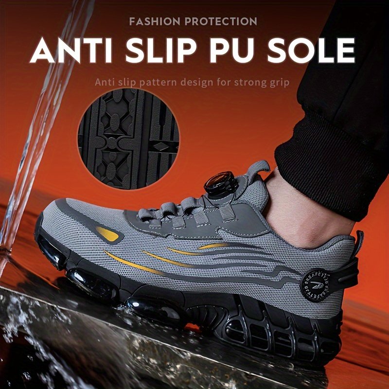 1 Pair Men'S Steel Toe Sneakers - Non-Slip Safety Work Shoes with EVA & Rubber Sole, Fabric Upper, Low Top Lace-Up Design for Running, Hiking, Outdoor Activities - Wear-Resistant, Comfortable, Universal Fit - Image 8
