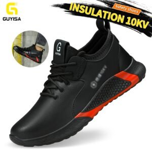 GUYISA 10KV Insulated Safety Shoes, Waterproof Microfiber Steel Head, Anti-Smash Stab-Proof Work Boots, All-Season Low Top Lace-Up for Men & Women, Solid Color, Rubber Sole, Fabric Insole & Inner