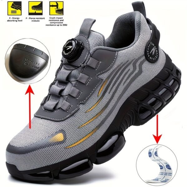 1 Pair Men'S Steel Toe Sneakers - Non-Slip Safety Work Shoes with EVA & Rubber Sole, Fabric Upper, Low Top Lace-Up Design for Running, Hiking, Outdoor Activities - Wear-Resistant, Comfortable, Universal Fit