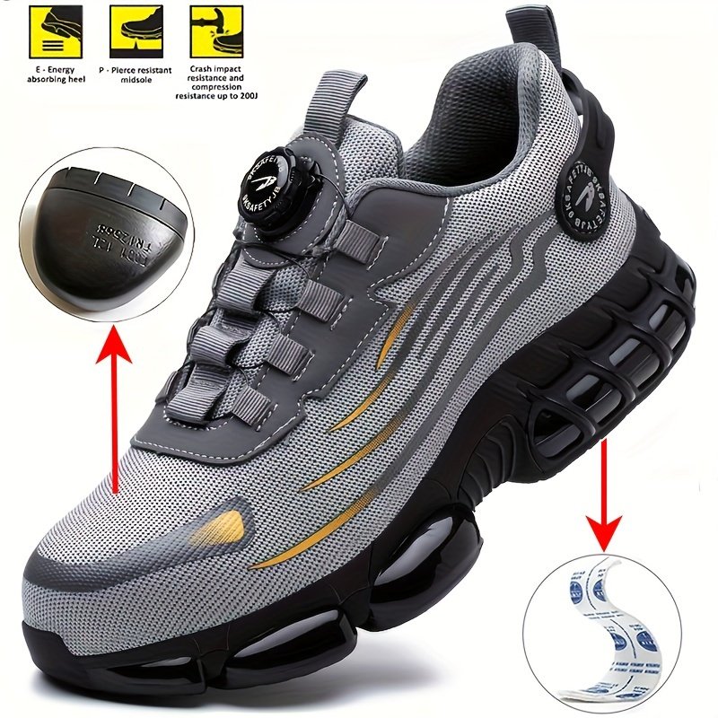 1 Pair Men'S Steel Toe Sneakers - Non-Slip Safety Work Shoes with EVA & Rubber Sole, Fabric Upper, Low Top Lace-Up Design for Running, Hiking, Outdoor Activities - Wear-Resistant, Comfortable, Universal Fit