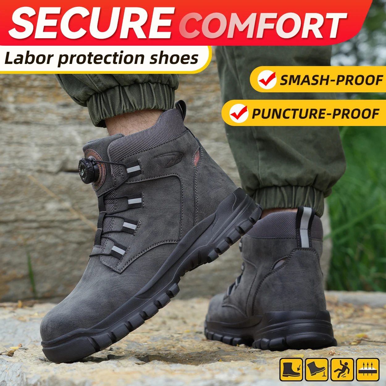 Rotating Button Work Shoes for Men Anti Puncture Work Sneakers Waterproof Black Work Safety Shoes Non Slip Steel Toe Boots - Image 4