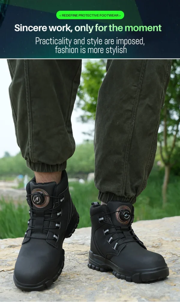 Rotating Button Work Shoes for Men Anti Puncture Work Sneakers Waterproof Black Work Safety Shoes Non Slip Steel Toe Boots - Image 12