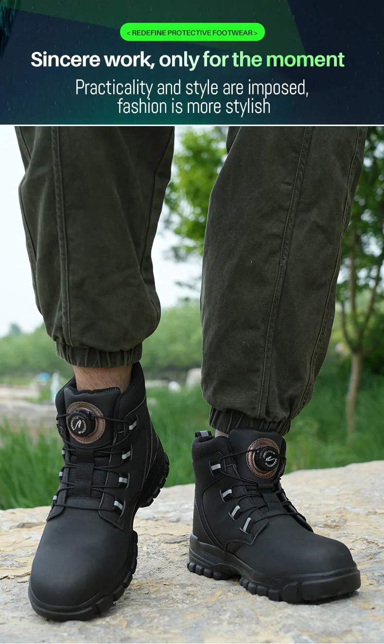 Rotating Button Work Shoes for Men Anti Puncture Work Sneakers Waterproof Black Work Safety Shoes Non Slip Steel Toe Boots - Image 12