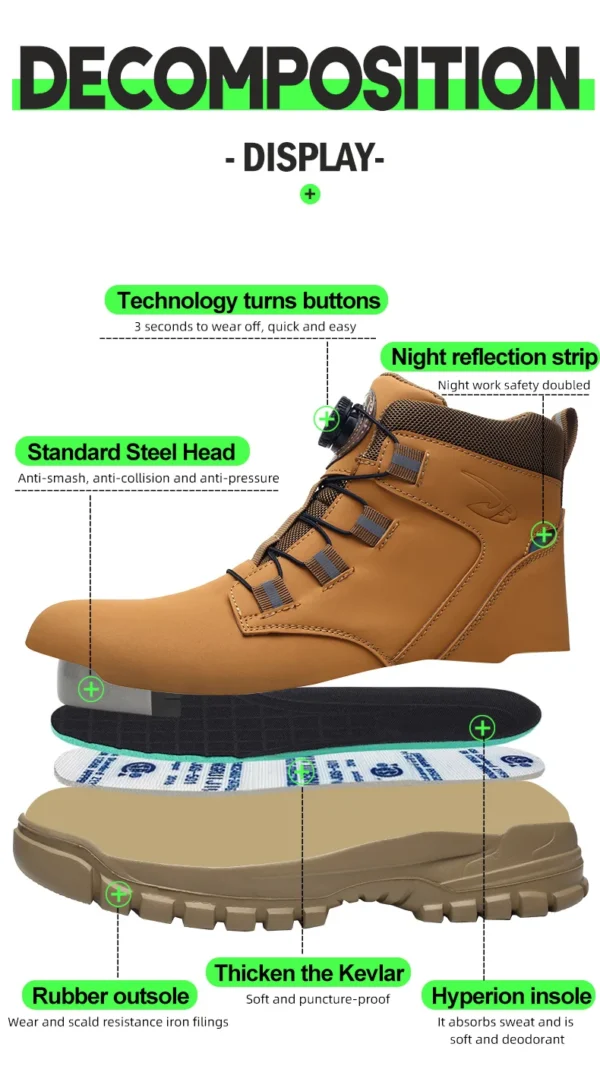 Rotating Button Work Shoes for Men Anti Puncture Work Sneakers Waterproof Black Work Safety Shoes Non Slip Steel Toe Boots - Image 18