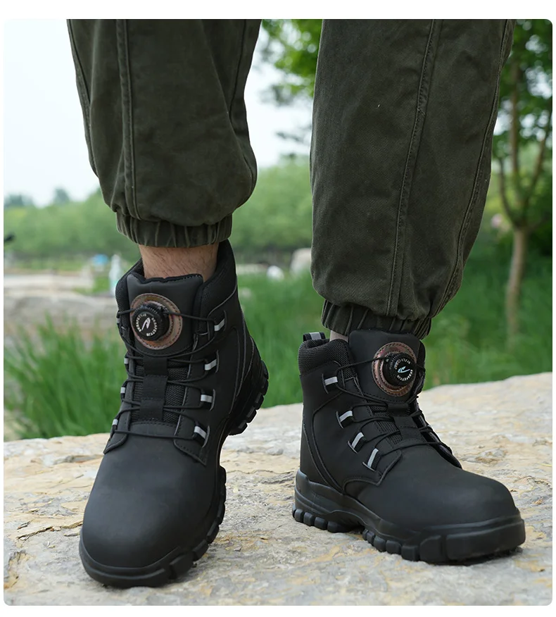 Rotating Button Work Shoes for Men Anti Puncture Work Sneakers Waterproof Black Work Safety Shoes Non Slip Steel Toe Boots - Image 29