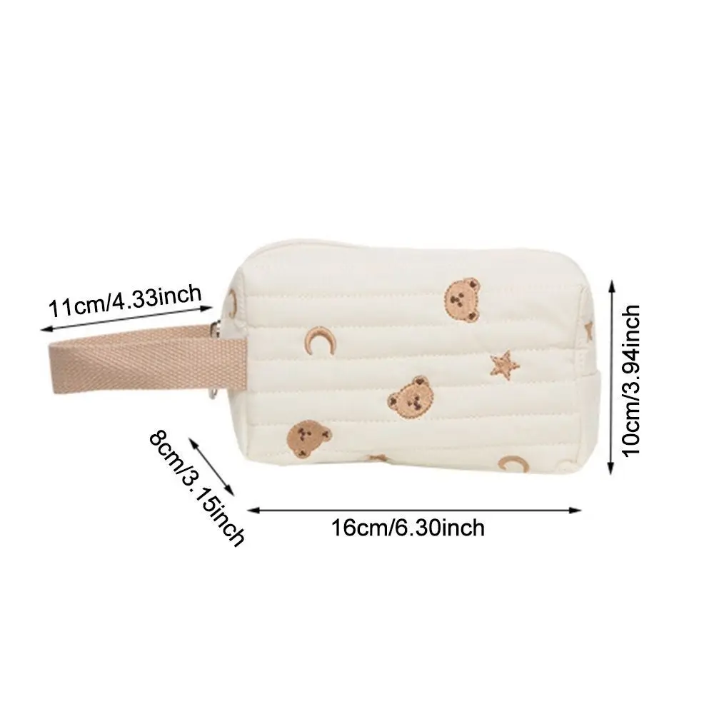 Embroidery Bear Makeup Bag Quilt Cotton Women Zipper Cosmetic Organizer Cute Wrist Make Up Pouch Portable Toiletry Case - Image 5