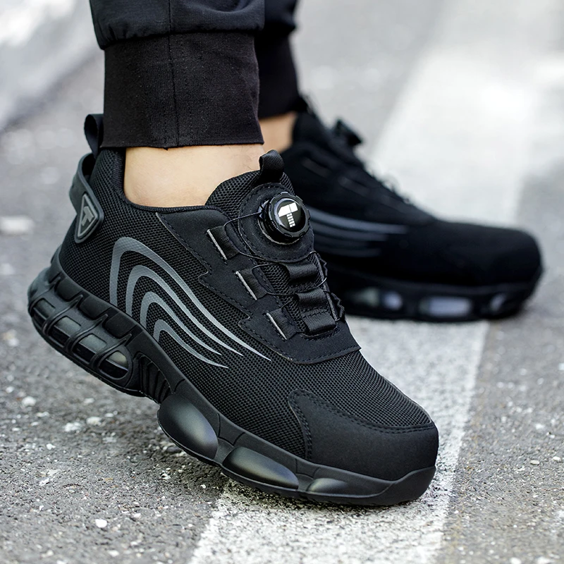 Rotary button new safety shoes for men, anti-impact and anti-piercing work shoes, fashionable men's sports shoes, and safety pro - Image 4